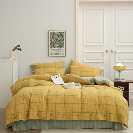 91家纺网 家纺一手货源 找家纺 （总）榻尚 2022新款经典田园格子全棉色织水洗棉四件套