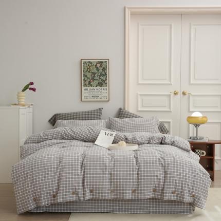 91家纺网 家纺一手货源 找家纺 （总）榻尚 2022新款经典田园格子全棉色织水洗棉四件套