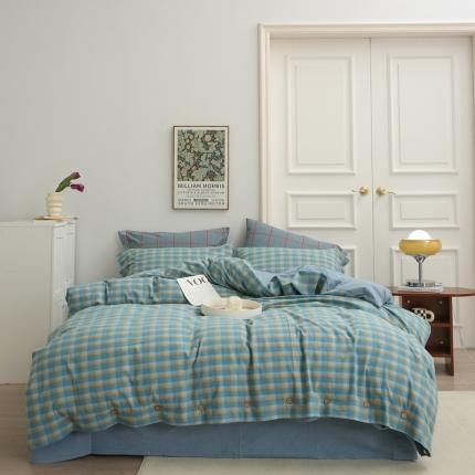 91家纺网 家纺一手货源 找家纺 （总）榻尚 2022新款经典田园格子全棉色织水洗棉四件套