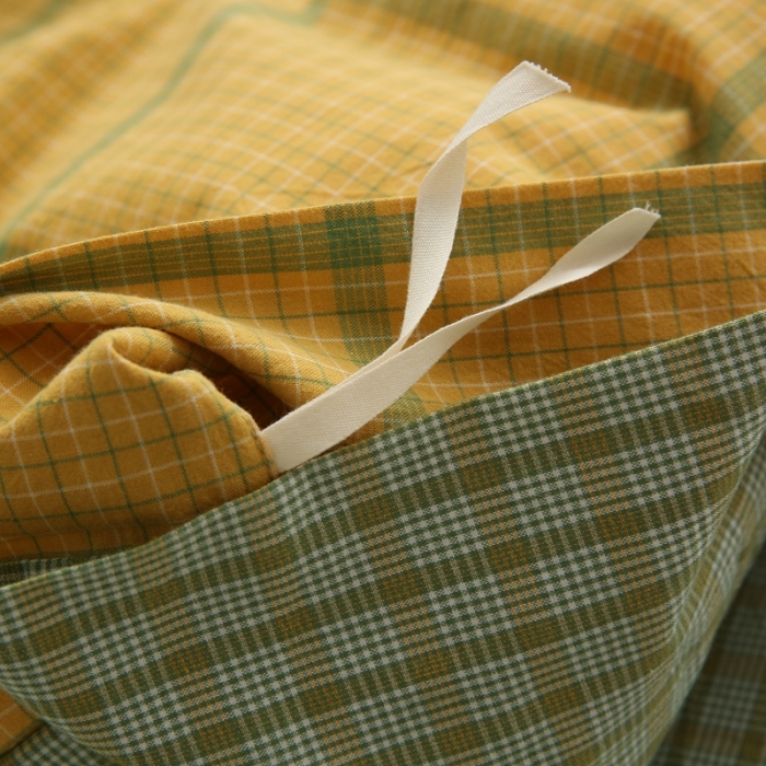 91家纺网 家纺一手货源 找家纺 榻尚 经典田园格子全棉色织水洗棉四件套 安柠（柠檬）