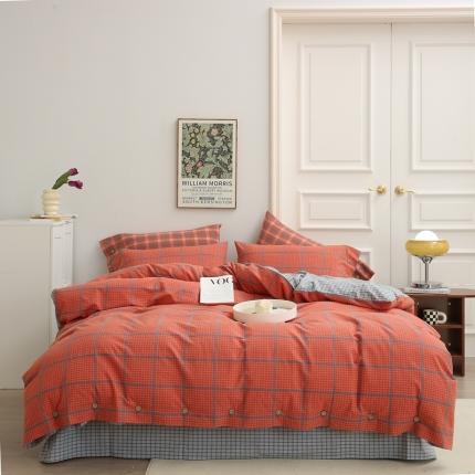 榻尚 经典田园格子全棉色织水洗棉四件套 蒂曼（红蓝）