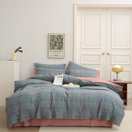 榻尚 经典田园格子全棉色织水洗棉四件套 芙格（蓝红）