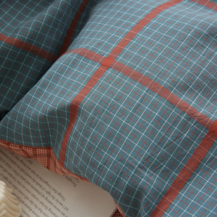 91家纺网 家纺一手货源 找家纺 榻尚 经典田园格子全棉色织水洗棉四件套 芙格（蓝红）