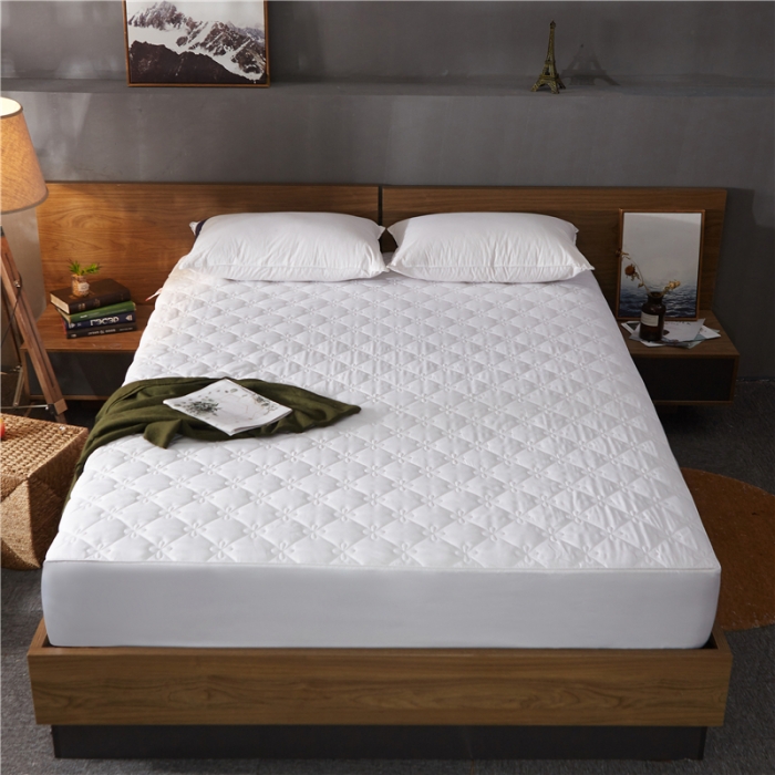 91家纺网 家纺一手货源 找家纺 雪云美 2022亲肤棉磨毛夹棉床笠全包床垫保护套四叶草-白