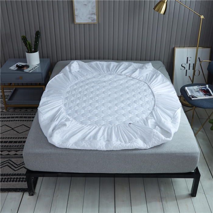 91家纺网 家纺一手货源 找家纺 雪云美 2022亲肤棉磨毛夹棉床笠全包床垫保护套四叶草-白