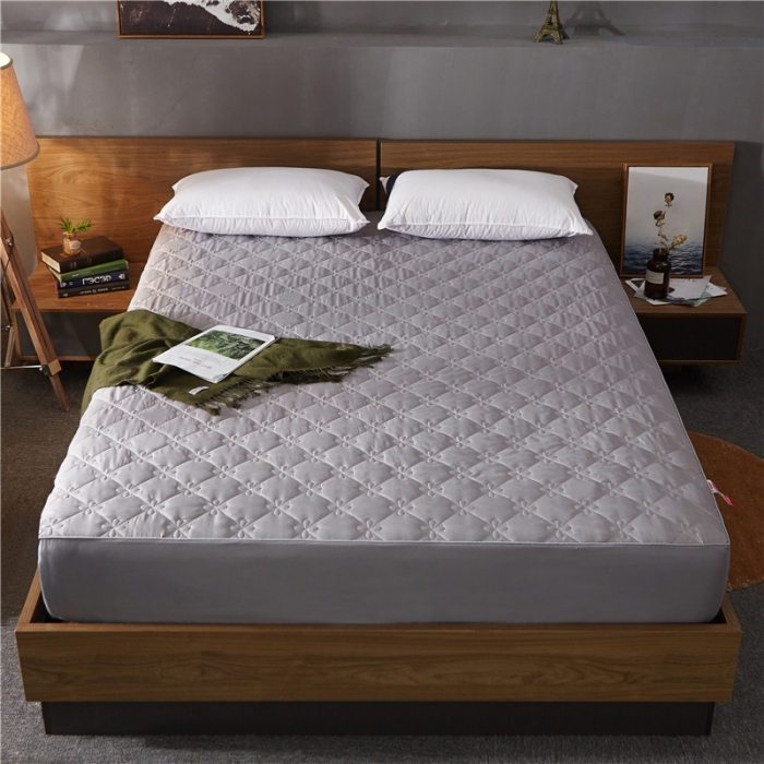 91家纺网 家纺一手货源 找家纺 雪云美 2022亲肤棉磨毛夹棉床笠全包床垫保护套四叶草-灰