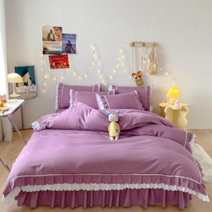 91家纺网 家纺一手货源 找家纺 （总）艺玲 2022新款亲肤磨毛双层荷叶边纯色四件套