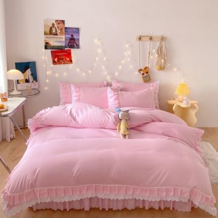 91家纺网 家纺一手货源 找家纺 （总）艺玲 2022新款亲肤磨毛双层荷叶边纯色四件套