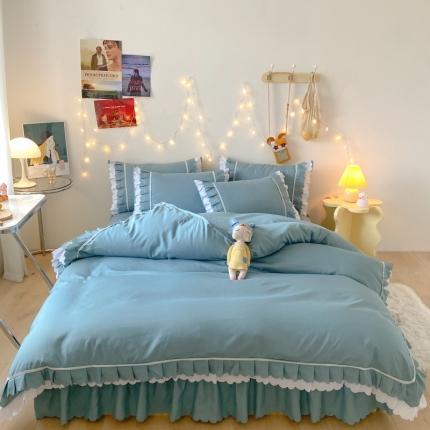 91家纺网 家纺一手货源 找家纺 （总）艺玲 2022新款亲肤磨毛双层荷叶边纯色四件套