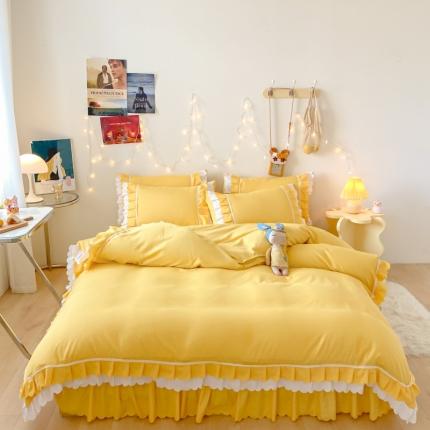 91家纺网 家纺一手货源 找家纺 （总）艺玲 2022新款亲肤磨毛双层荷叶边纯色四件套