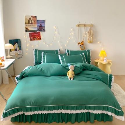 91家纺网 家纺一手货源 找家纺 （总）艺玲 2022新款亲肤磨毛双层荷叶边纯色四件套