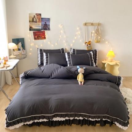 91家纺网 家纺一手货源 找家纺 （总）艺玲 2022新款亲肤磨毛双层荷叶边纯色四件套