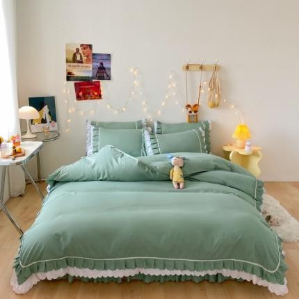 91家纺网 家纺一手货源 找家纺 （总）艺玲 2022新款亲肤磨毛双层荷叶边纯色四件套