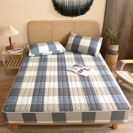 91家纺网 家纺一手货源 找家纺 雪云美A类全棉色织水洗棉床笠夹棉床罩三件套可定制蓝大格