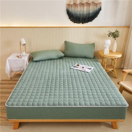 91家纺网 家纺一手货源 找家纺 雪云美A类全棉色织水洗棉床笠夹棉床罩三件套可定制绿青年