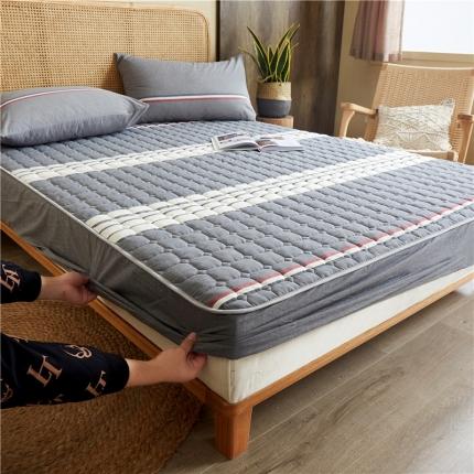 雪云美A类全棉色织水洗棉床笠夹棉床罩三件套可定制安娜 灰