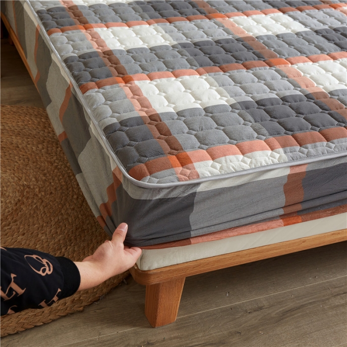 91家纺网 家纺一手货源 找家纺 雪云美A类全棉色织水洗棉床笠夹棉床罩三件套可定制柏林灰