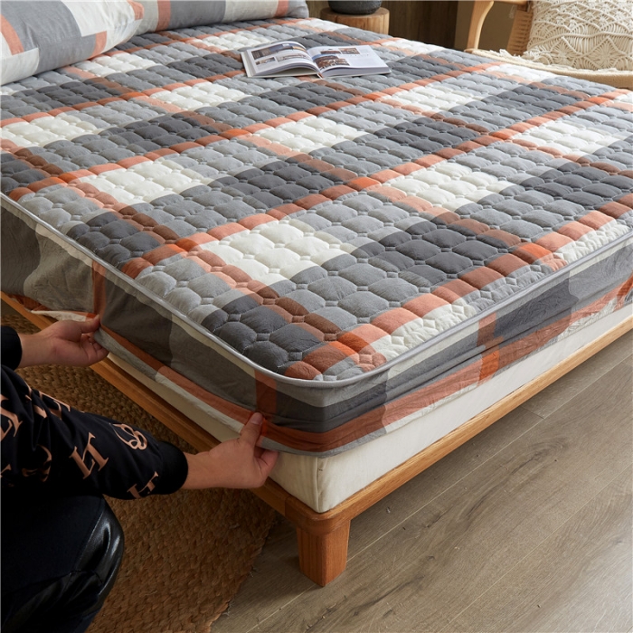 91家纺网 家纺一手货源 找家纺 雪云美A类全棉色织水洗棉床笠夹棉床罩三件套可定制柏林灰