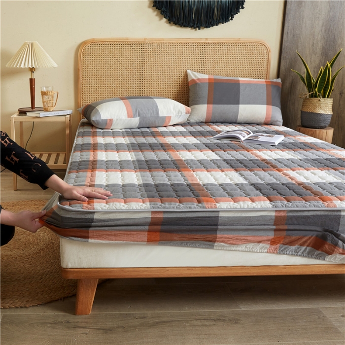 91家纺网 家纺一手货源 找家纺 雪云美A类全棉色织水洗棉床笠夹棉床罩三件套可定制柏林灰