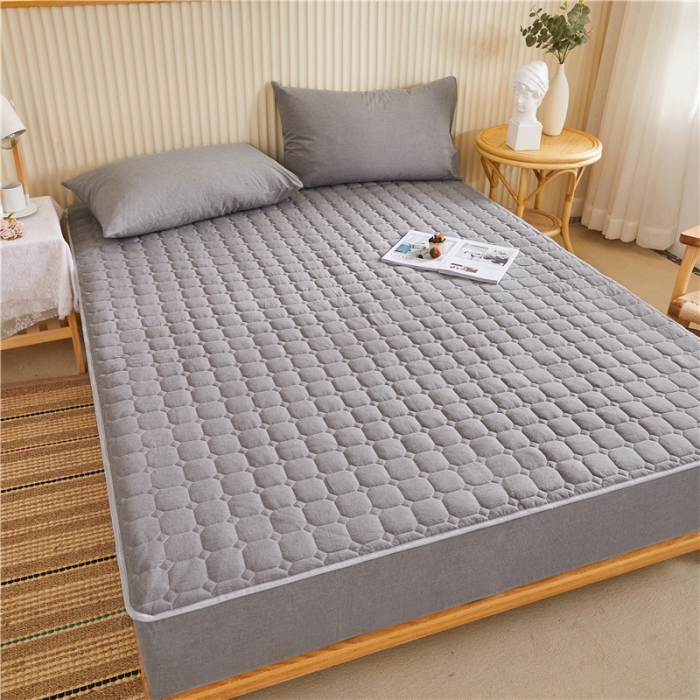 91家纺网 家纺一手货源 找家纺 雪云美A类全棉色织水洗棉床笠夹棉床罩三件套可定制冰山灰