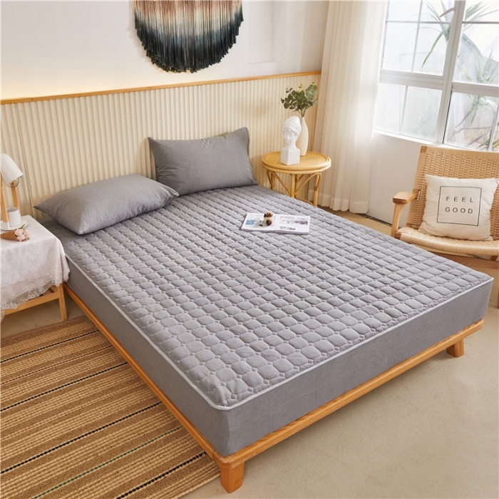 91家纺网 家纺一手货源 找家纺 雪云美A类全棉色织水洗棉床笠夹棉床罩三件套可定制冰山灰