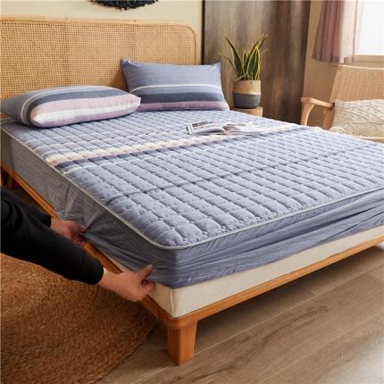 雪云美A类全棉色织水洗棉床笠夹棉床罩三件套可定制格林兰