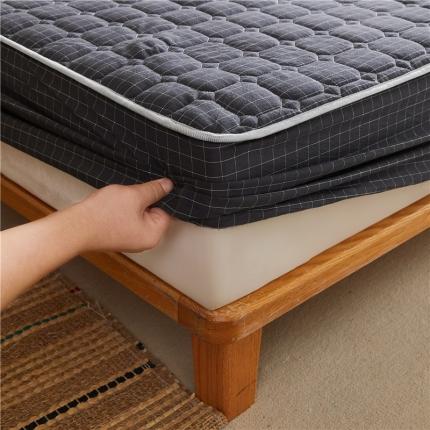 雪云美A类全棉色织水洗棉床笠夹棉床罩三件套可定制灰小方格