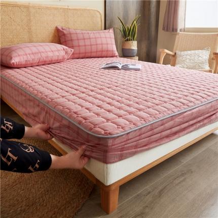 雪云美A类全棉色织水洗棉床笠夹棉床罩三件套可定制加州粉