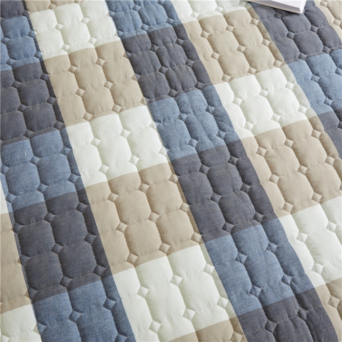 91家纺网 家纺一手货源 找家纺 雪云美A类全棉色织水洗棉床笠夹棉床罩三件套可定制蓝大格