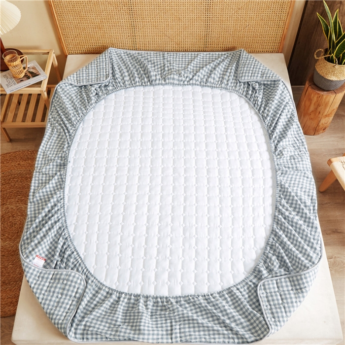 91家纺网 家纺一手货源 找家纺 雪云美A类全棉色织水洗棉床笠夹棉床罩三件套可定制蓝小格