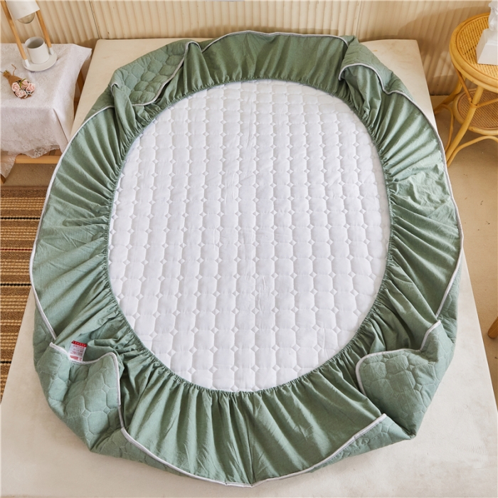 91家纺网 家纺一手货源 找家纺 雪云美A类全棉色织水洗棉床笠夹棉床罩三件套可定制绿青年