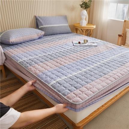 雪云美A类全棉色织水洗棉床笠夹棉床罩三件套可定制 马丁粉