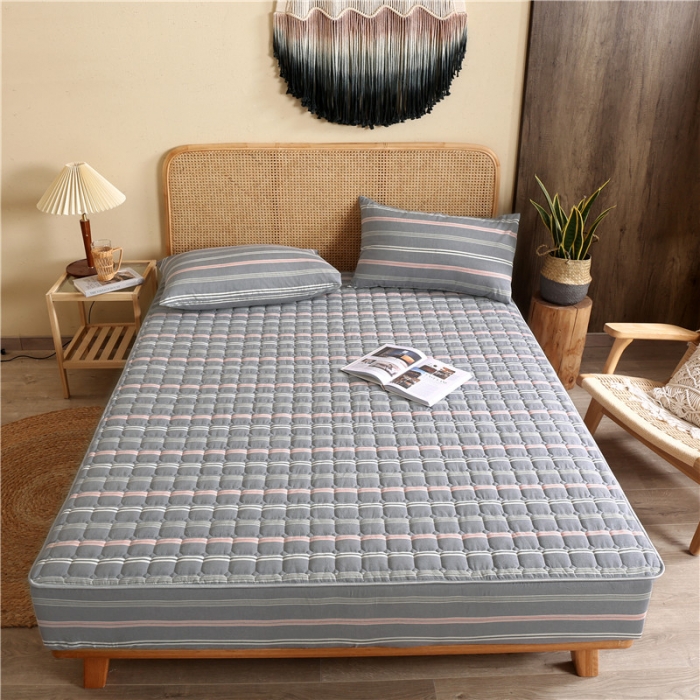 91家纺网 家纺一手货源 找家纺 雪云美A类全棉色织水洗棉床笠夹棉床罩三件套可定制纽约灰