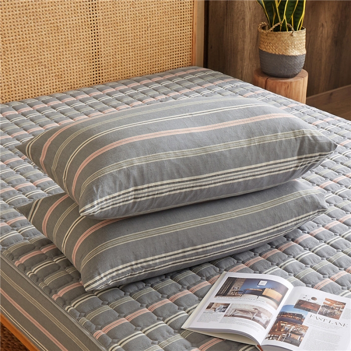 91家纺网 家纺一手货源 找家纺 雪云美A类全棉色织水洗棉床笠夹棉床罩三件套可定制纽约灰