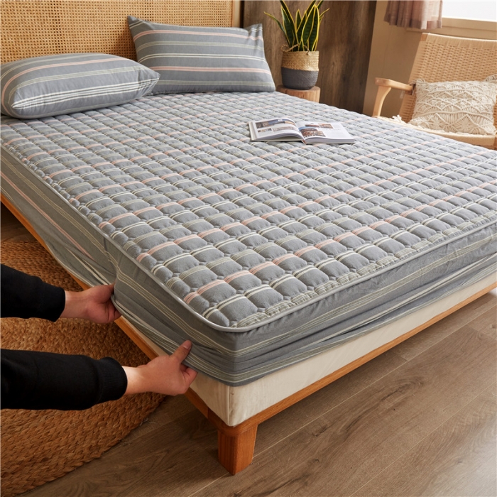 91家纺网 家纺一手货源 找家纺 雪云美A类全棉色织水洗棉床笠夹棉床罩三件套可定制纽约灰