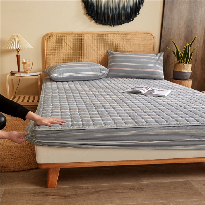 91家纺网 家纺一手货源 找家纺 雪云美A类全棉色织水洗棉床笠夹棉床罩三件套可定制纽约灰