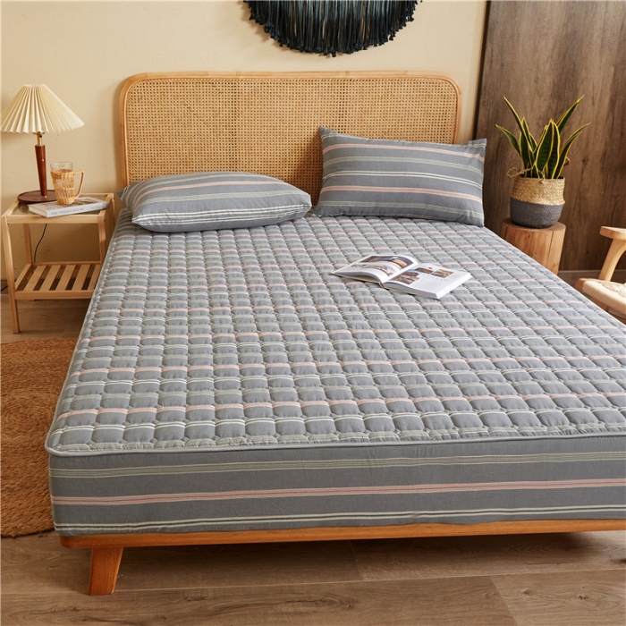 91家纺网 家纺一手货源 找家纺 雪云美A类全棉色织水洗棉床笠夹棉床罩三件套可定制纽约灰