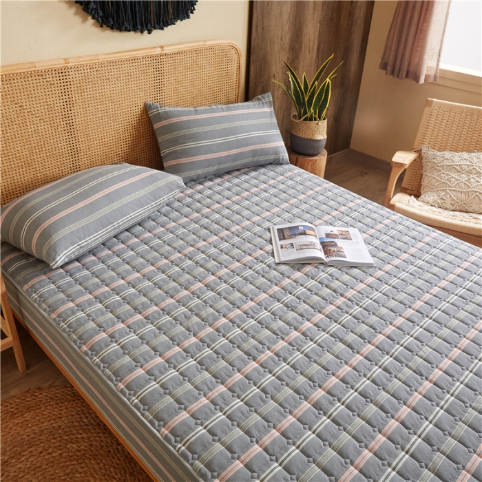 91家纺网 家纺一手货源 找家纺 雪云美A类全棉色织水洗棉床笠夹棉床罩三件套可定制纽约灰