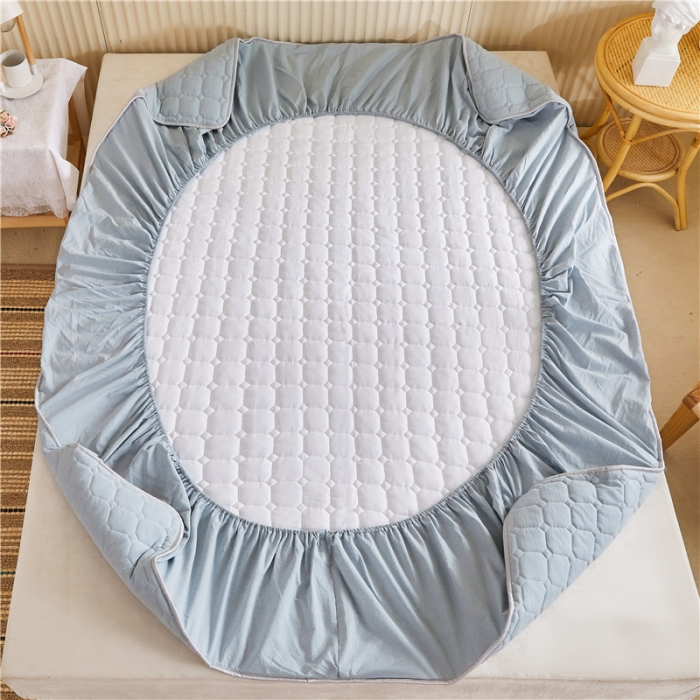 91家纺网 家纺一手货源 找家纺 雪云美A类全棉色织水洗棉床笠夹棉床罩三件套可定制清雅蓝