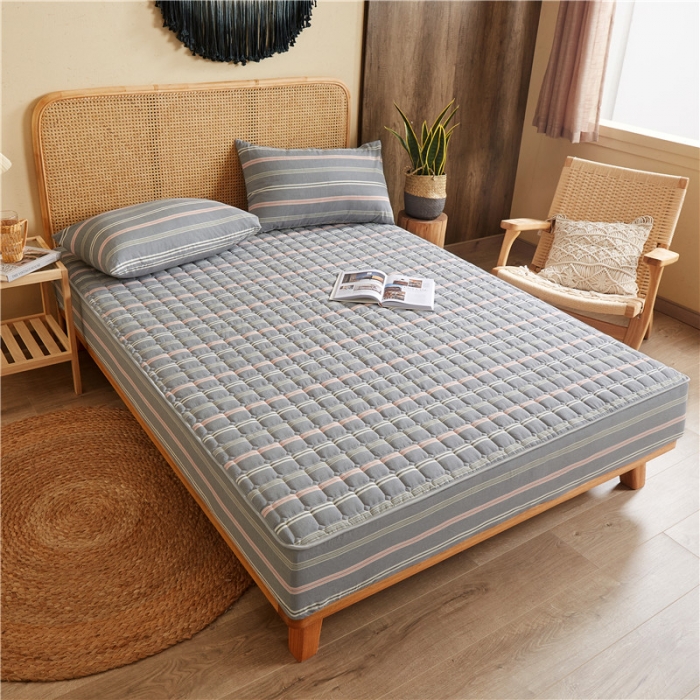 91家纺网 家纺一手货源 找家纺 雪云美A类全棉色织水洗棉床笠夹棉床罩三件套可定制纽约灰