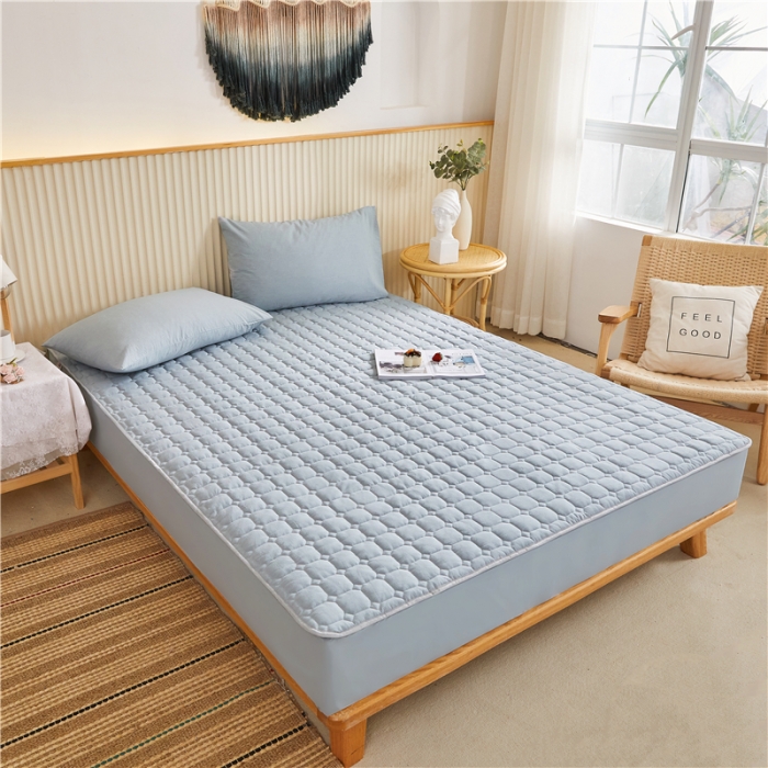 91家纺网 家纺一手货源 找家纺 雪云美A类全棉色织水洗棉床笠夹棉床罩三件套可定制清雅蓝