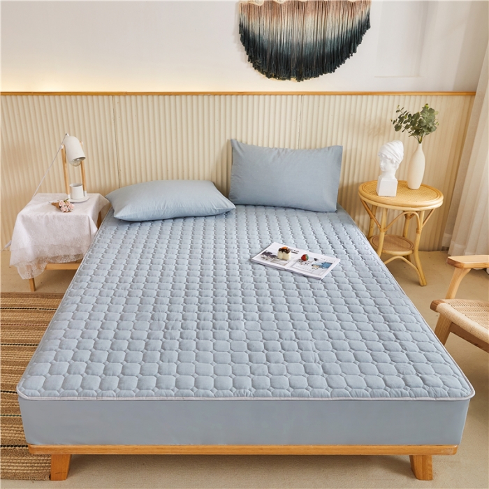 91家纺网 家纺一手货源 找家纺 雪云美A类全棉色织水洗棉床笠夹棉床罩三件套可定制清雅蓝