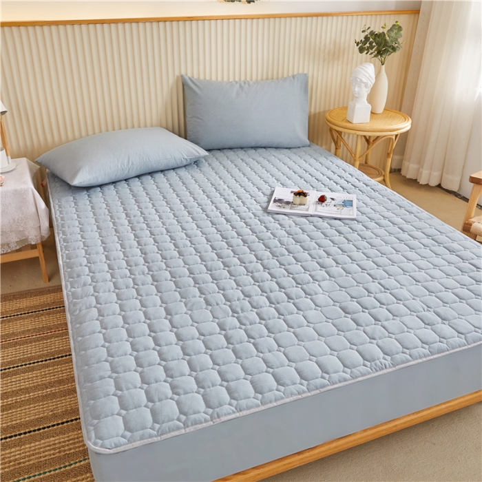 91家纺网 家纺一手货源 找家纺 雪云美A类全棉色织水洗棉床笠夹棉床罩三件套可定制清雅蓝