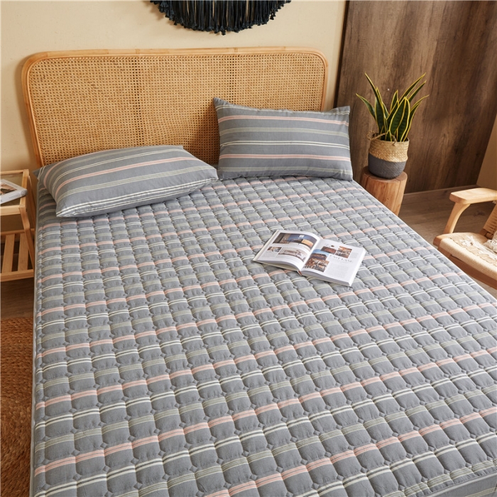 91家纺网 家纺一手货源 找家纺 雪云美A类全棉色织水洗棉床笠夹棉床罩三件套可定制纽约灰