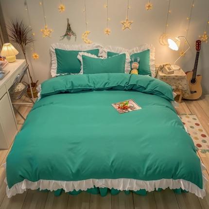 91家纺网 家纺一手货源 找家纺 艺玲 2022新款韩版公主风蕾丝花边四件套 轻奢-叶绿