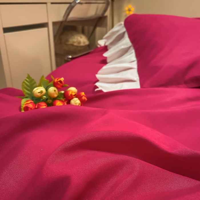 91家纺网 家纺一手货源 找家纺 艺玲 2022新款韩版公主风蕾丝花边四件套 轻奢-玫瑰红