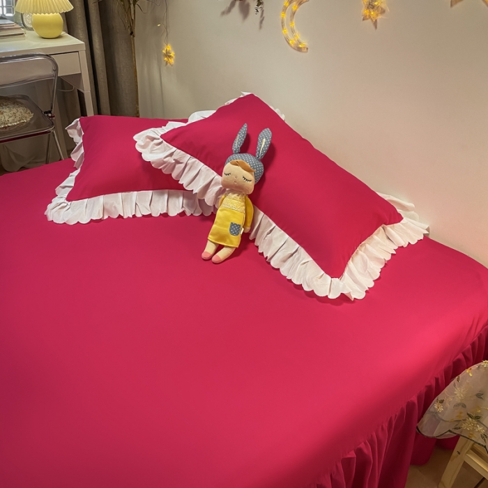 91家纺网 家纺一手货源 找家纺 艺玲 2022新款韩版公主风蕾丝花边四件套 轻奢-玫瑰红