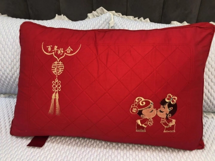 91家纺网 家纺一手货源 找家纺 露函 2024新款全棉婚庆刺绣羽丝绒枕