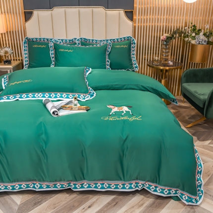 91家纺网 家纺一手货源 找家纺 2022纯色水洗真丝绣花四件套 轻奢数码印花刺绣冰丝天丝套件