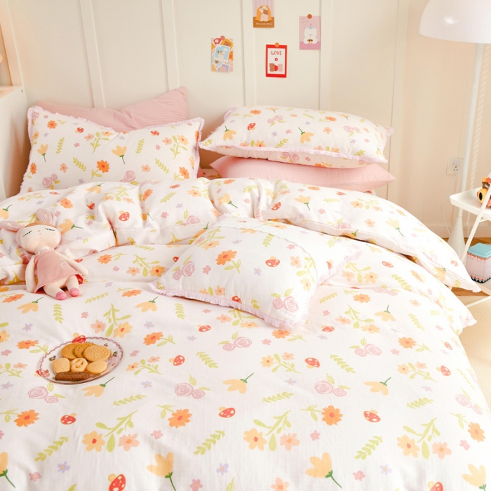 91家纺网 家纺一手货源 找家纺 （总）亲亲公主 2025新款小清新碎花韩版花边双层纱四件套